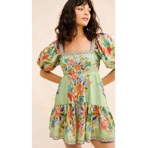 NWOT AUTH FARM RIO Green Bright Yard Mini Dress size L